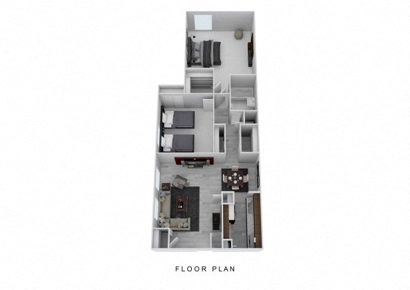 Floor plan for 2 beds, 1 bath, 1031 sqft